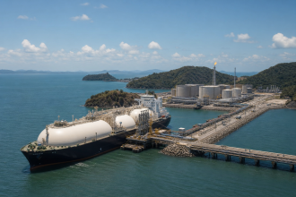 Terminal de regaseificação de GNL com navio metaneiro no Brasil