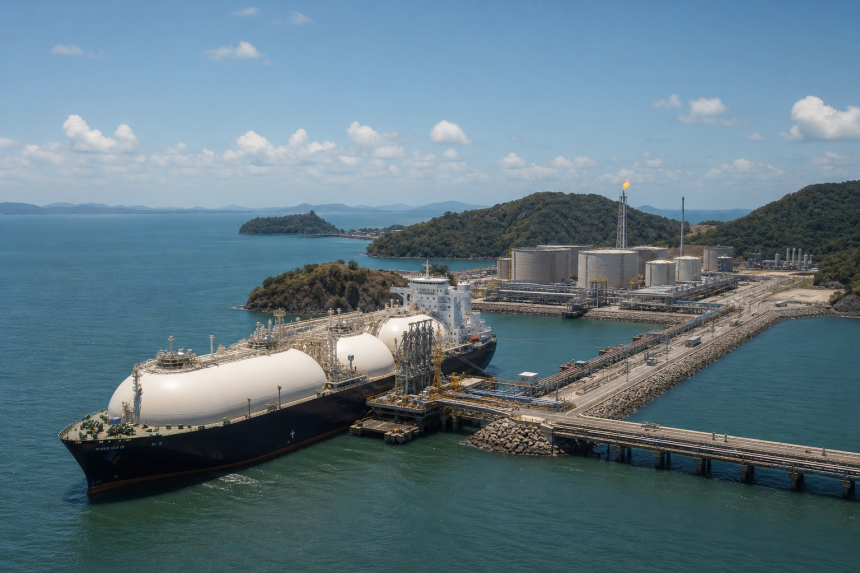 Terminal de regaseificação de GNL com navio metaneiro no Brasil